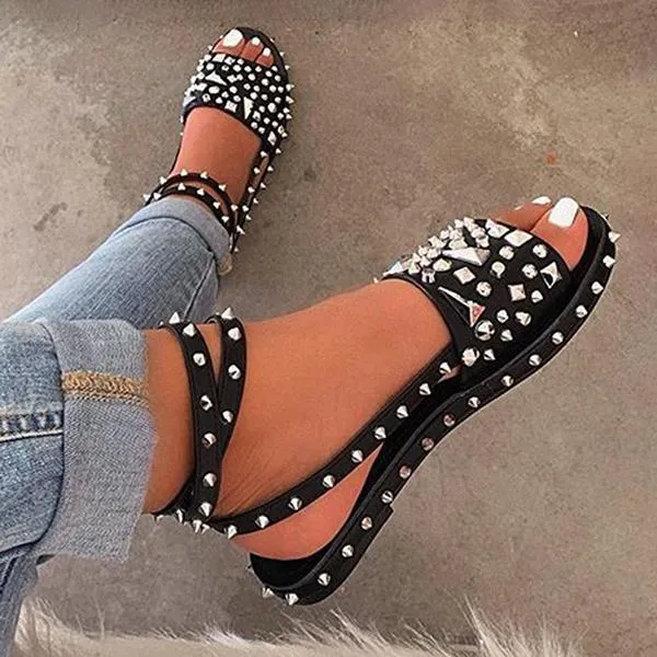 Open Toe Buckle Casual Rivet Sandals