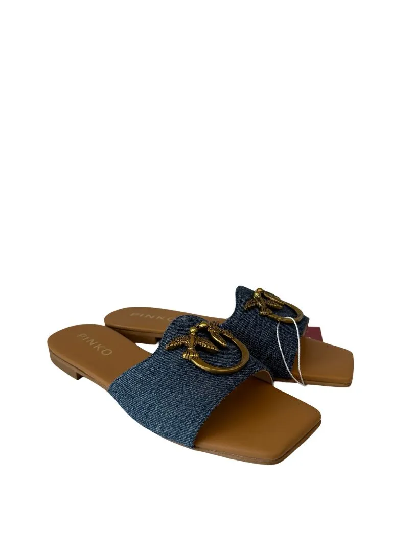 Pinko Blue / Tan Denim Sandals. Size: 37