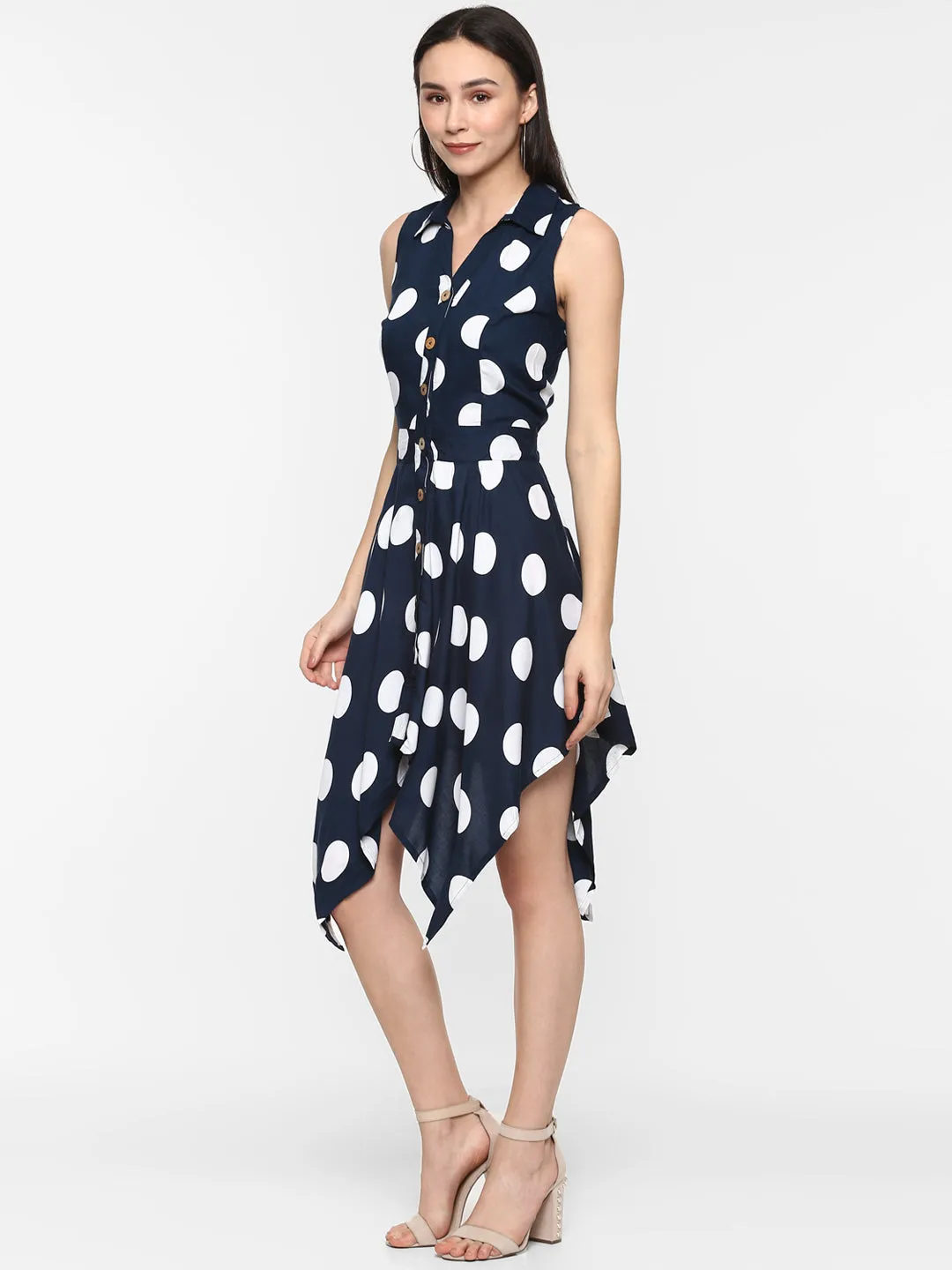 Porsorte Women Polka Dot Viscose A-line High Low  Dress