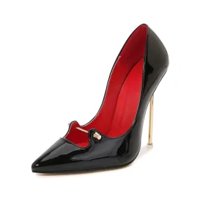 Pre Order:  Metal Stiletto Pointed Toe Shallow Mouth Pumps