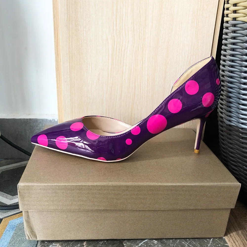 Pre Order:  Polka Dots Purple Patent Stiletto Pumps