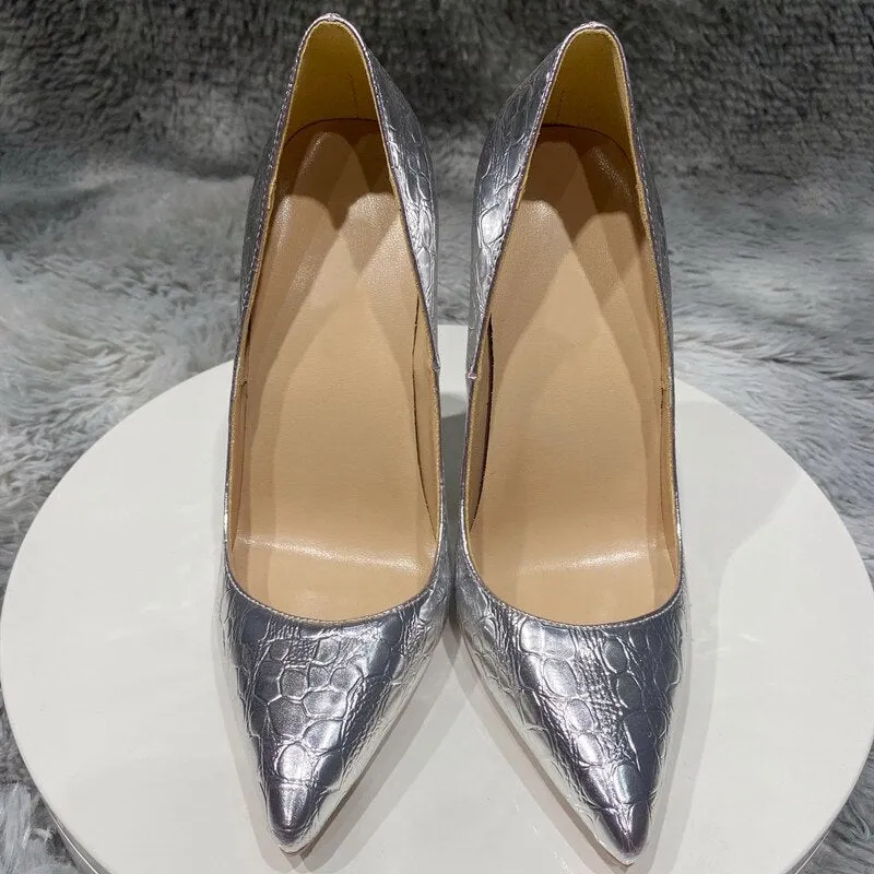 Pre Order:  Silver Crocodile Pointed Toe Stiletto Pumps