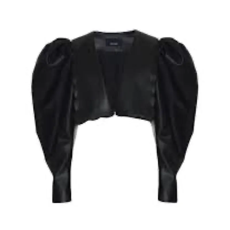 Puff Sleeve Puritan Collar Cropped Blazer in Black