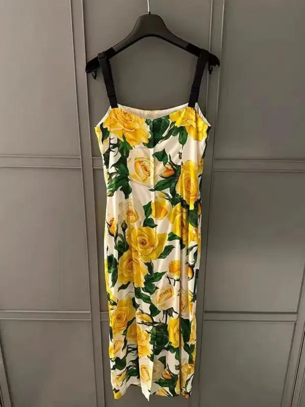 Retro Floral Drop Shoulder Halter Dress