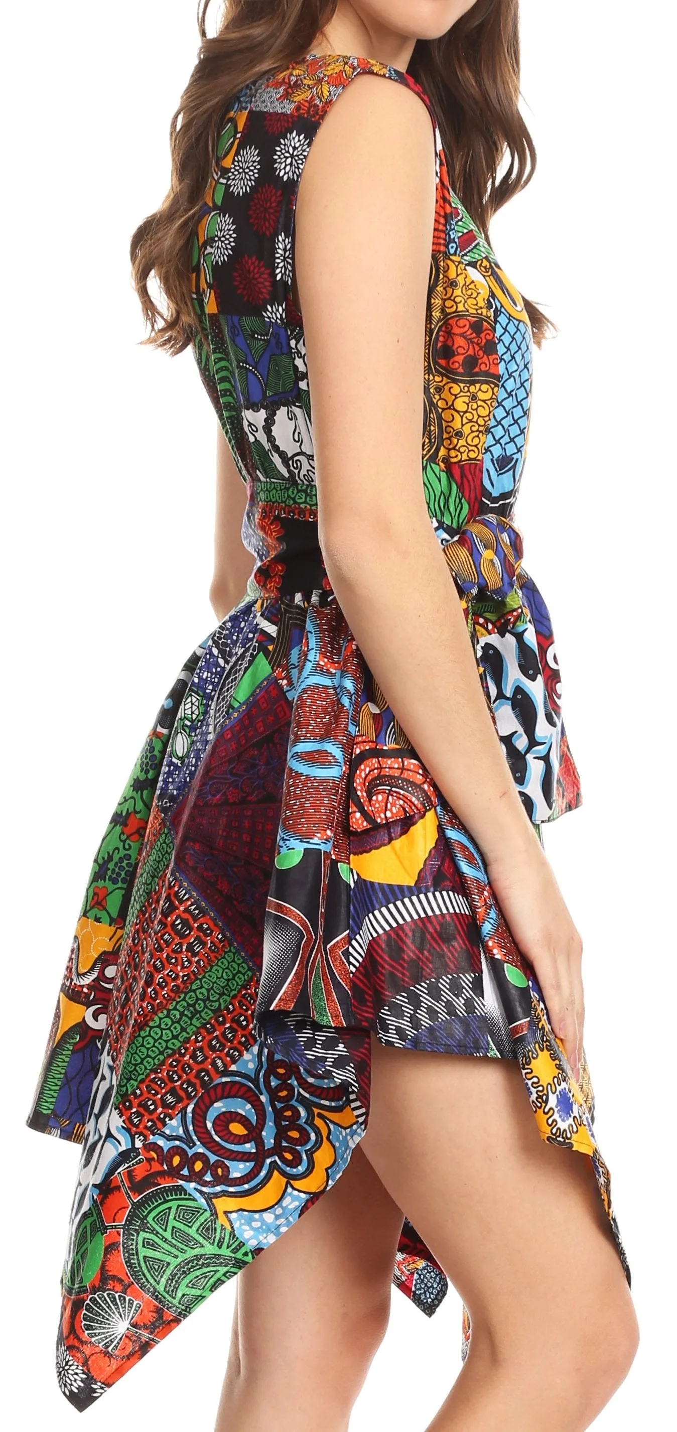 Sakkas Abeba Sleeveless Handkerchief Dress Elastic Waist Wax Print African Ankara