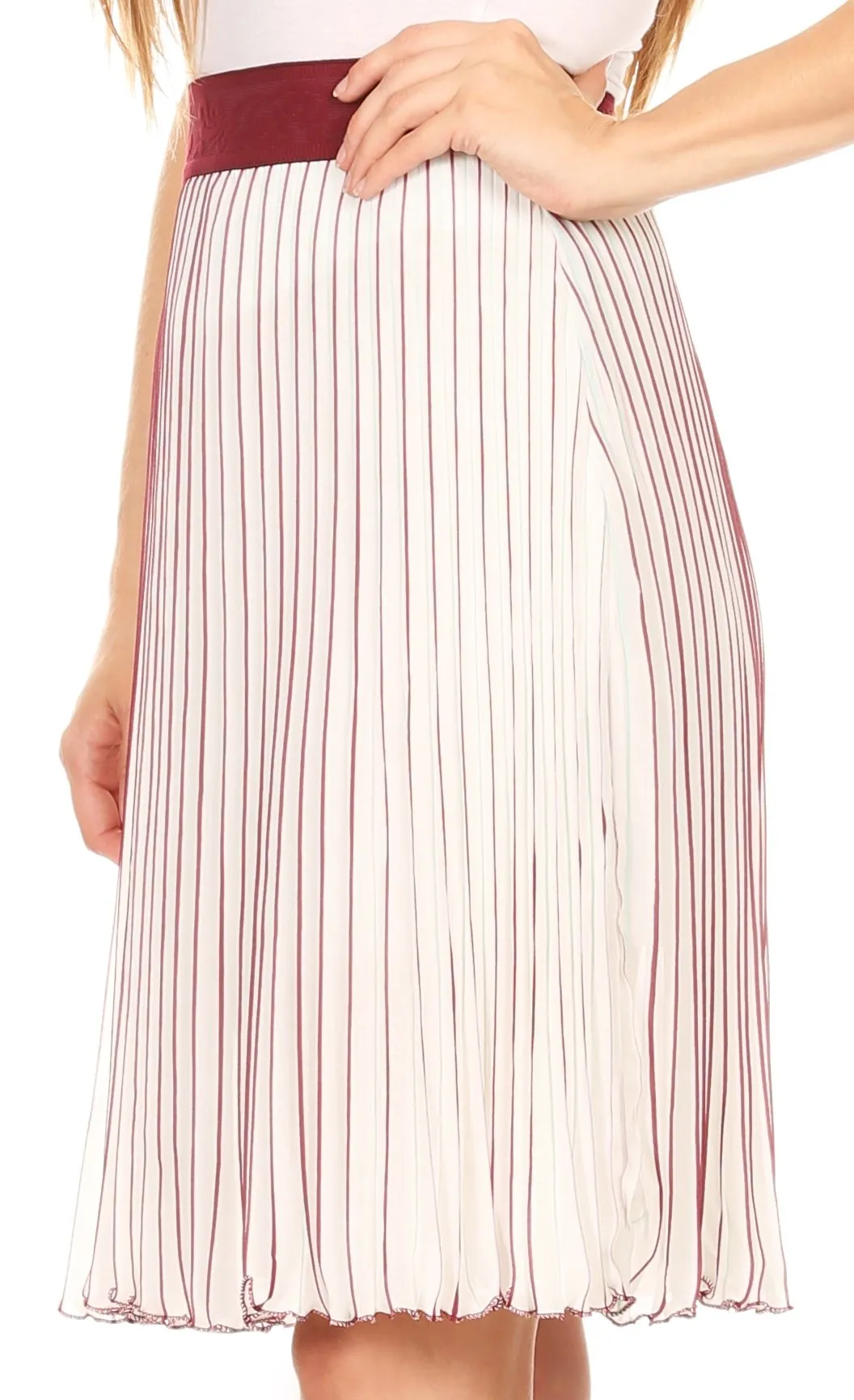 Sakkas Amira Accordion Pleated Midi Crepe Slim Skirt with Elastic Waist