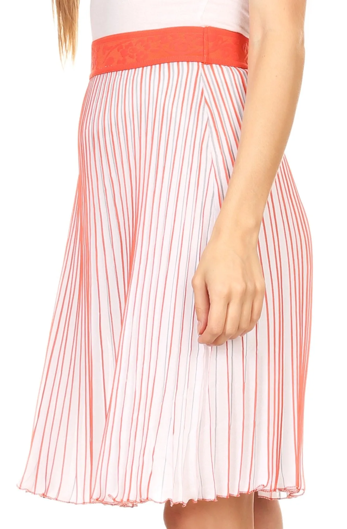 Sakkas Amira Accordion Pleated Midi Crepe Slim Skirt with Elastic Waist