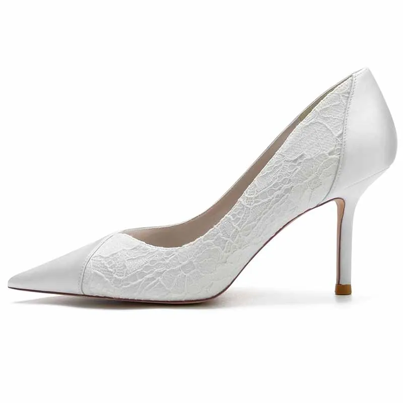 Satin and Lace Bridal Heels Party Pumps Formal Dress Shoes