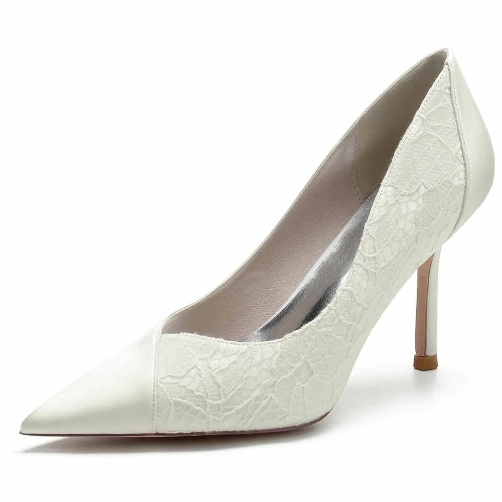 Satin and Lace Bridal Heels Party Pumps Formal Dress Shoes