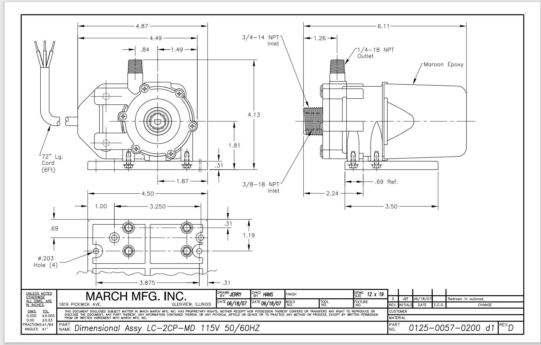 Seawater Circulation Pump 250gph 115V For 10000Btu Systems