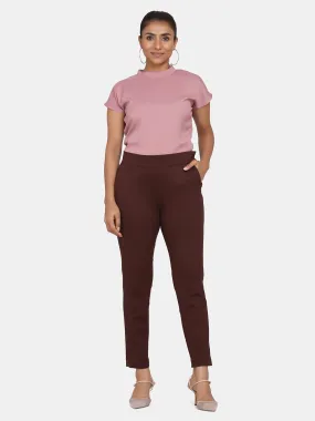 Slim-Fit Stretch Trousers For Women- Chocolate Brown