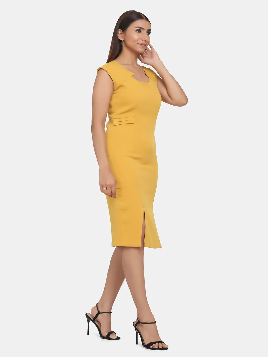 Stretch Formal Evening Dress - Mustard Yellow