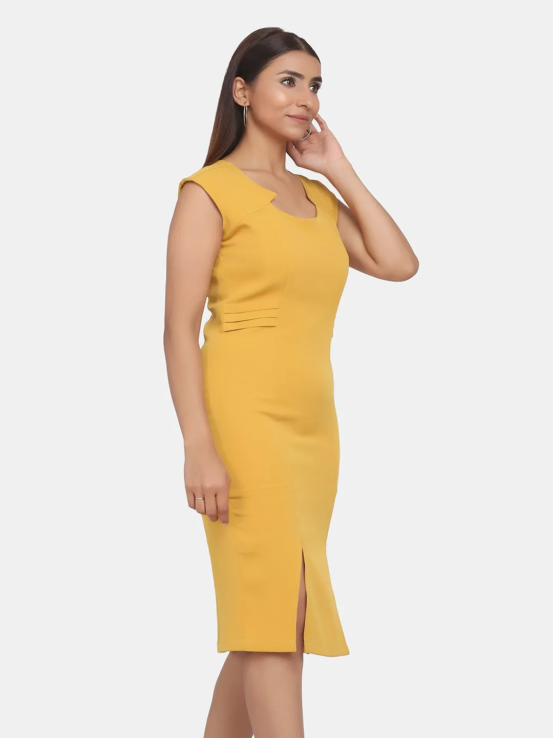 Stretch Formal Evening Dress - Mustard Yellow