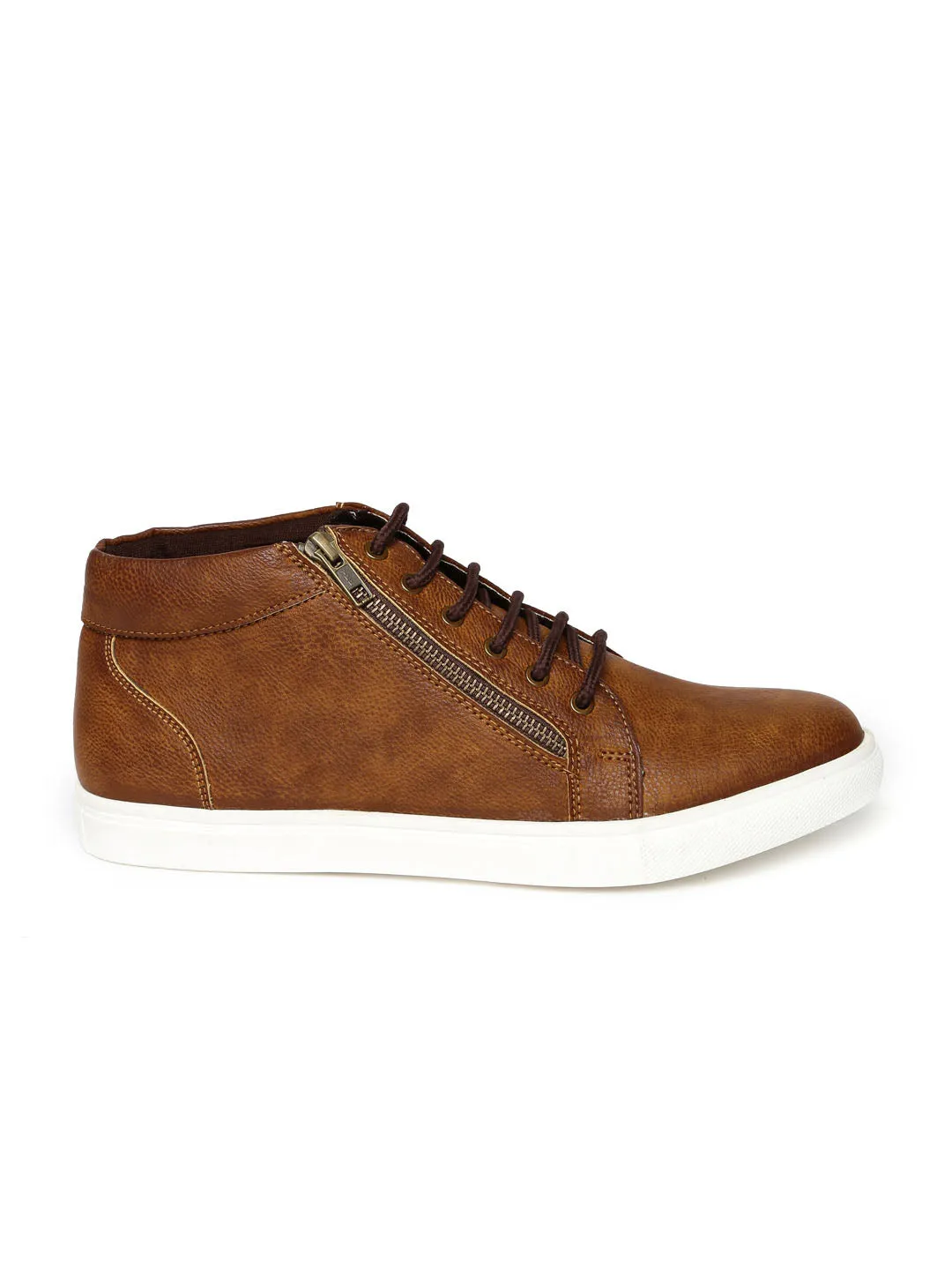 Tan High Ankle Zipped Sneakers