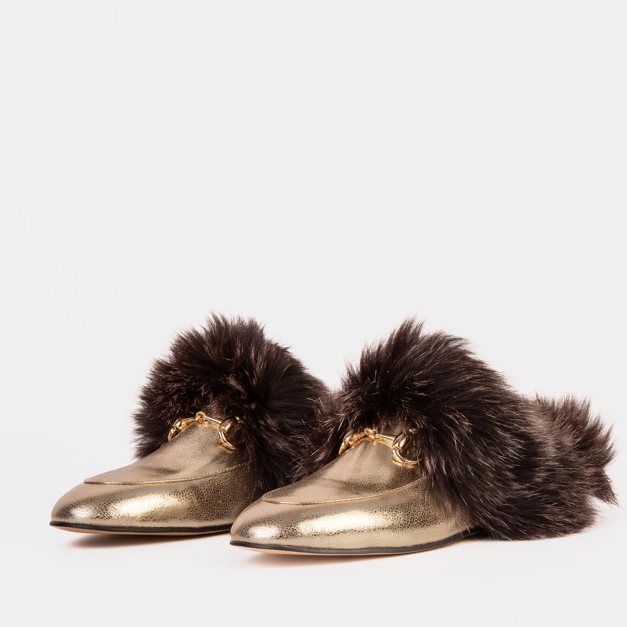 The Izmir Gold Leather Natural Fur Women Slipper