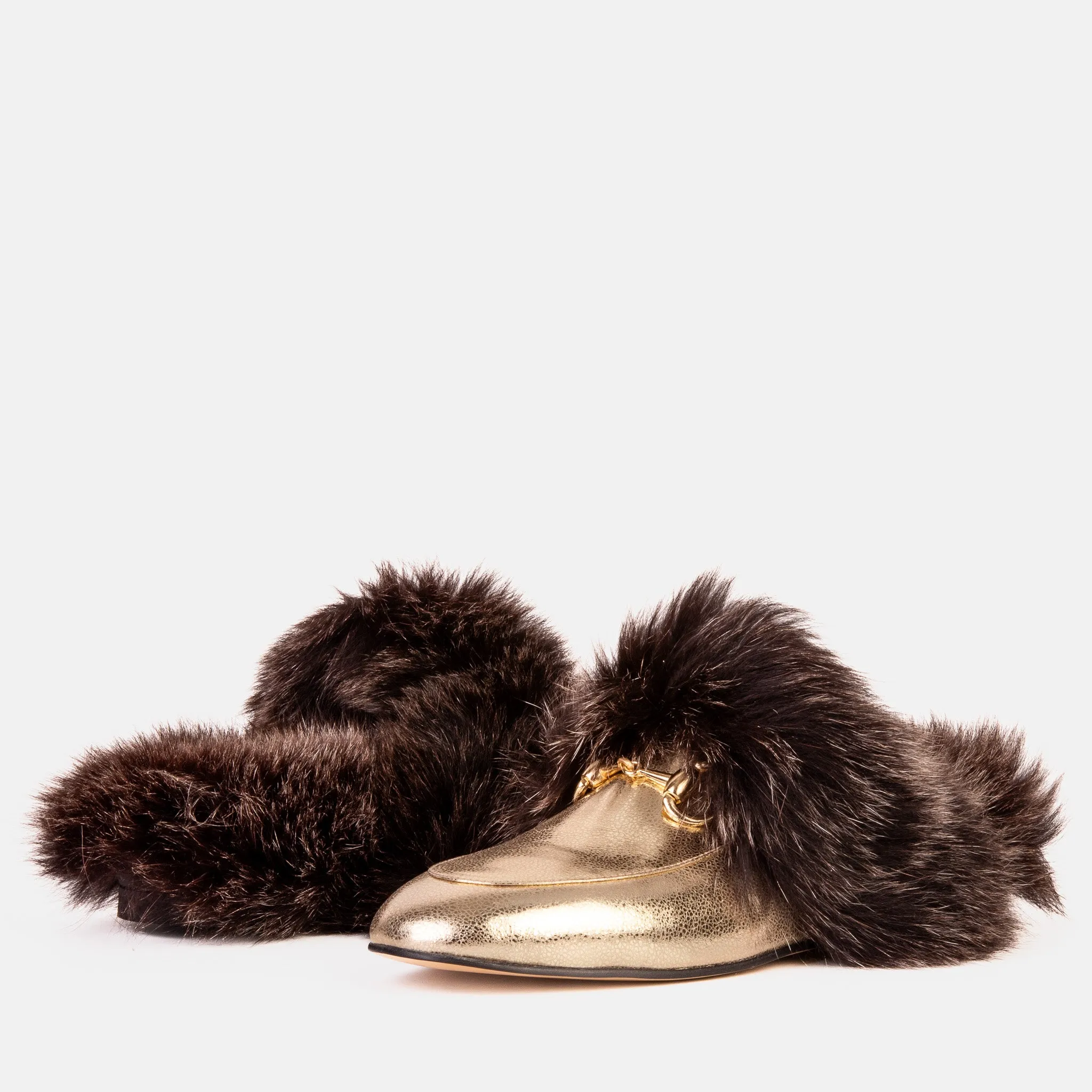 The Izmir Gold Leather Natural Fur Women Slipper