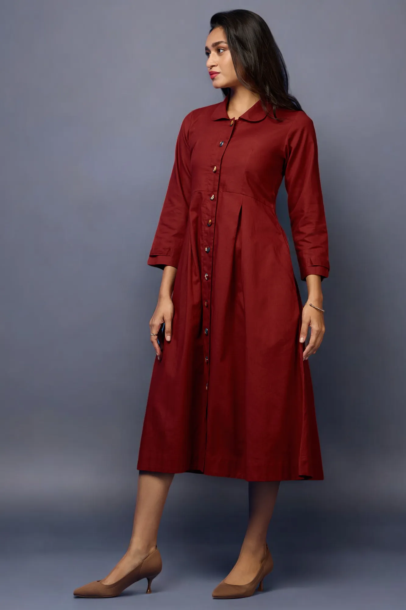 versatile peter pan collar dress/ jacket - Rustic Terra & Fiery Allure