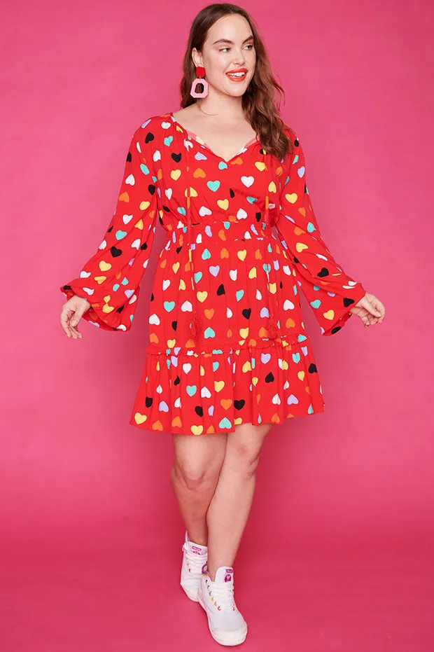 Victoria Rainbow Hearts Red Dress*