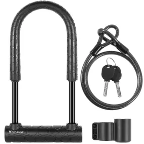 WEST BIKING Bicycle Lock Motorcycle Electric Car Anti-Theft Lock, Specification: Long U-shaped Lock Cable