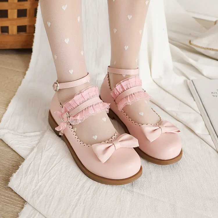 Women's  Lace Bowtie Flats Mary Jane Shoes