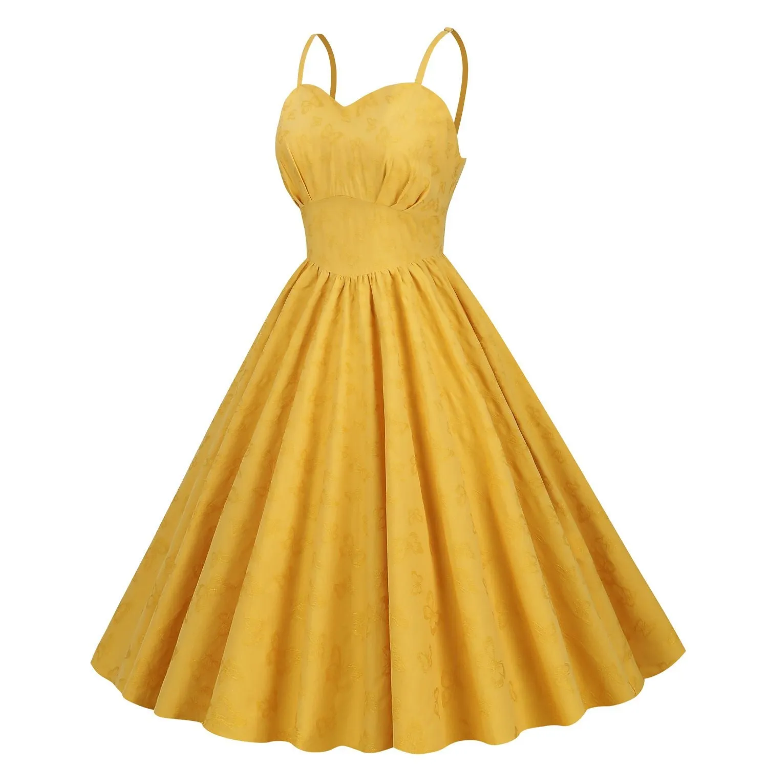 Women's Sleeveless Vintage 1950s Cocktail Party Swing Dress Spaghetti Strap Formal A-line Midi Dresses Yellow