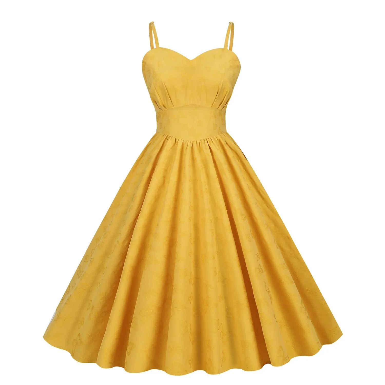 Women's Sleeveless Vintage 1950s Cocktail Party Swing Dress Spaghetti Strap Formal A-line Midi Dresses Yellow