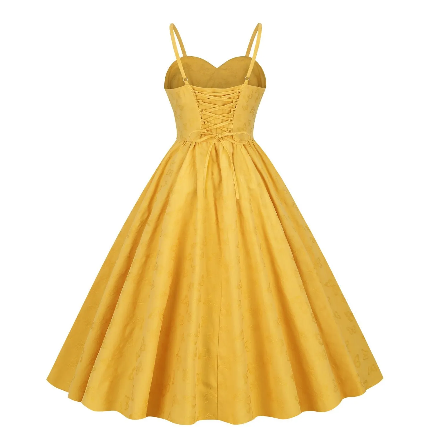 Women's Sleeveless Vintage 1950s Cocktail Party Swing Dress Spaghetti Strap Formal A-line Midi Dresses Yellow